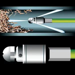 Hydro Jetting visual of clogged pipe plumbing tool image underground removing tree roots. Contact AAA City Plumbing today at 704-544-1909.